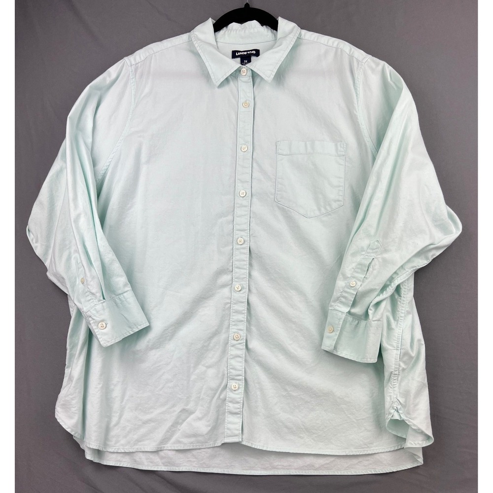 Lands End Button Down Shirt Womens 3X 24W-26W Mint Green Cotton Blend Excellent